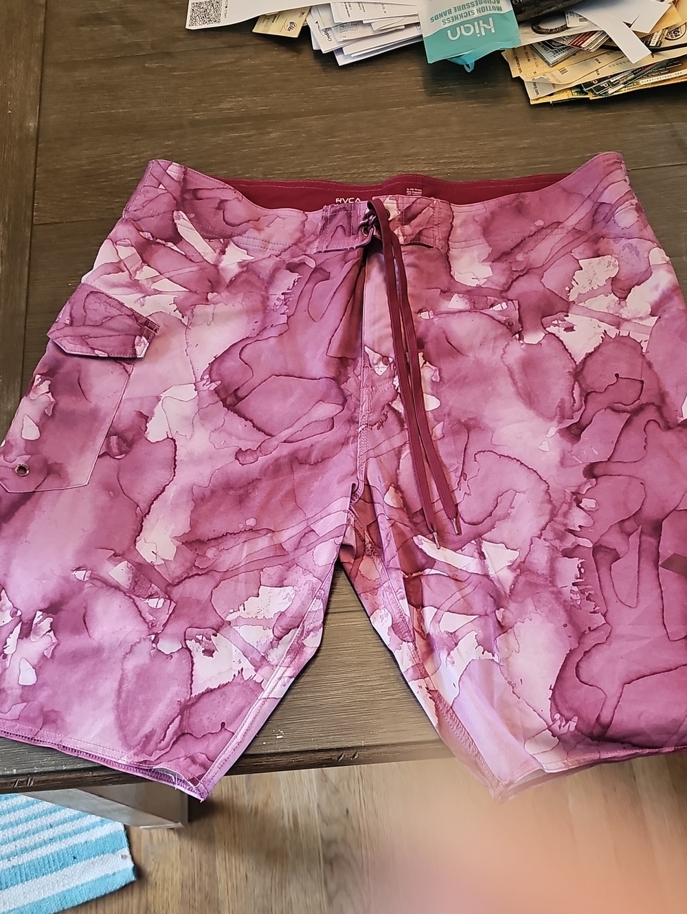 RVCA Pink Marble-Print Hybrid Board Shorts